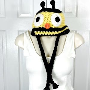 HANDMADE Crochet BEE Beanie crocheted BEE hat Toboggan with tassels yellow black